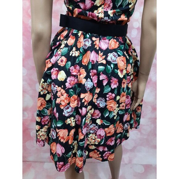 Vintage 80s Belted Floral Dress Prom Party S Retro 50s Sleeveless Crinoline - Picture 10 of 13